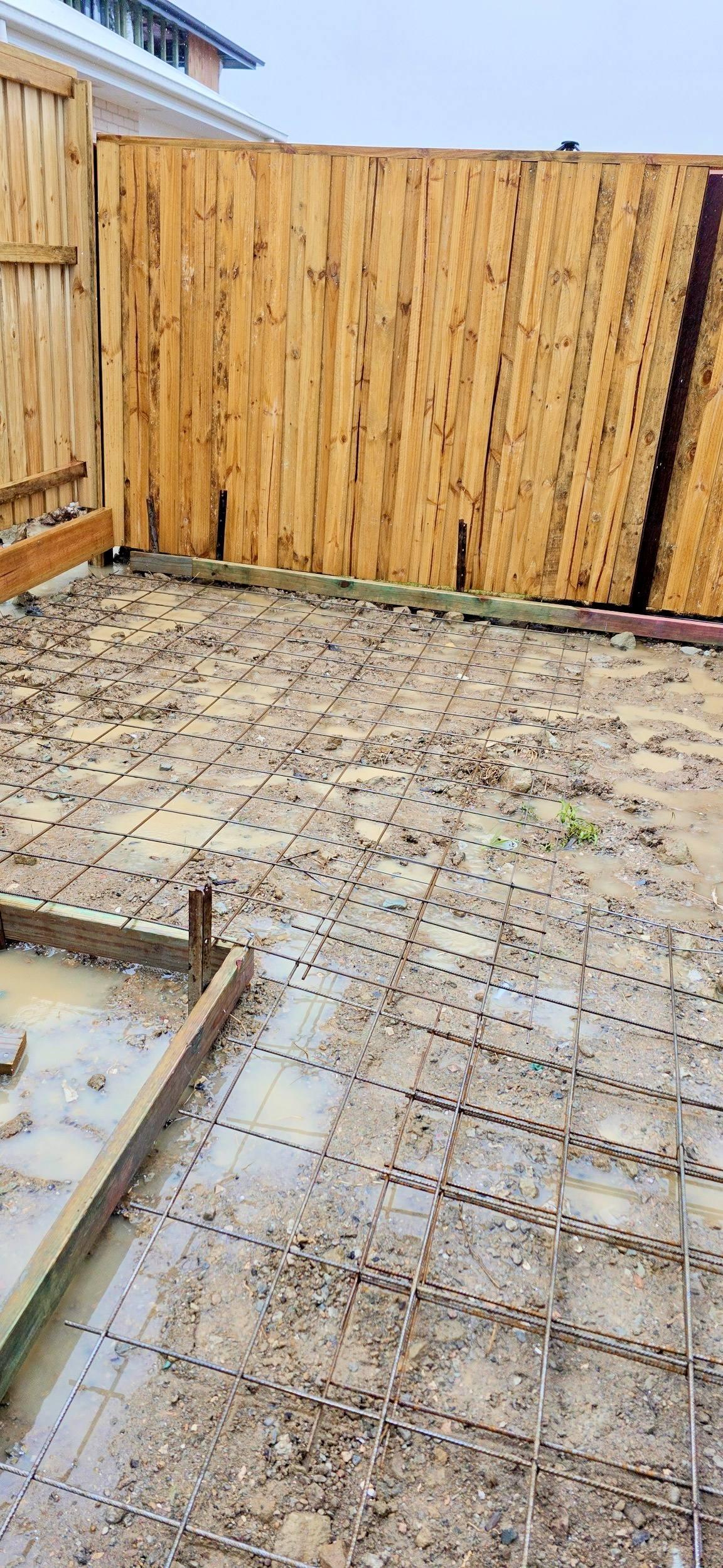 Concrete pathway formwork near completion